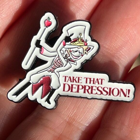 Hazbin Hotel Lucifer Iconic Take that Depression Mental Health Enamel Pin - Picture 5 of 8